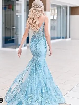 Light blue long prom dress Jovani 3675